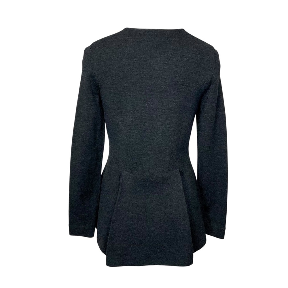 EILEEN FISHER sz X Small P Wool Peplum Sweater Hidden Full Zip Pleats Charcoal - Picture 2 of 8